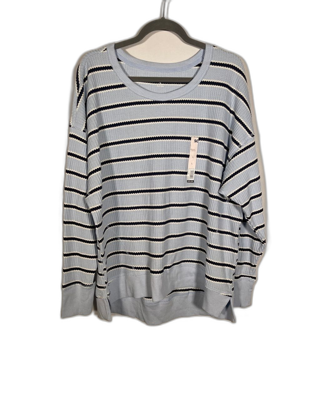 SO JUNIORS/WOMENS BLUE WAFFLE SHIRT STRIPES LARGE